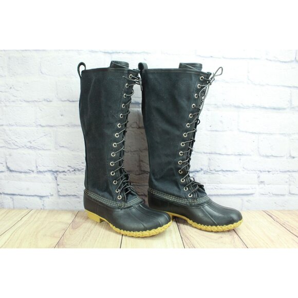 LL Bean Signature Waxed Canvas Maine Hunting Shoe 16" Black Size 6 M - Picture 5 of 11